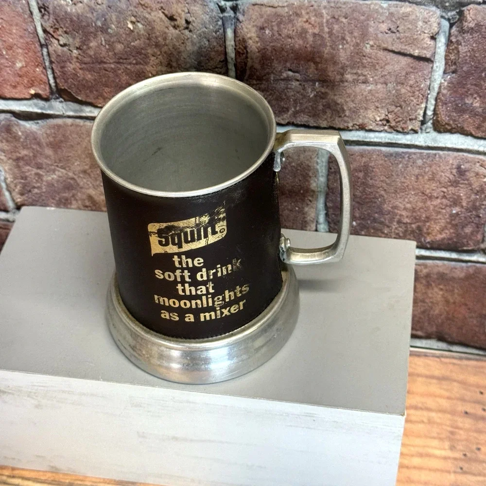 Vintage Squirt Soda Wrapped Aluminum Glass Bottom Tankard Mug Hong Kong 1970s‎